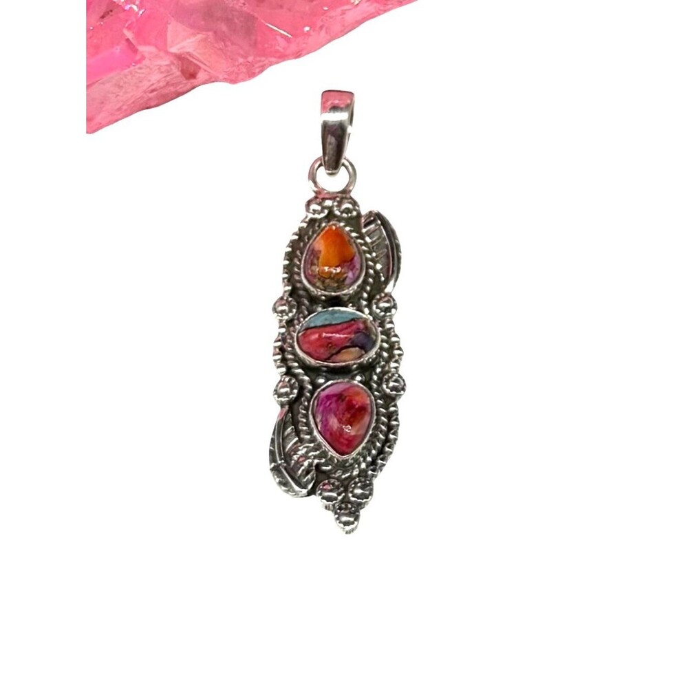Kingman Pink Dahlia Turquoise Necklace Pendant Solid 925 Sterling Silver